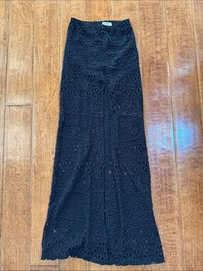 Nightcap Black Crochet Maxi Skirt - Boho Lace Detail